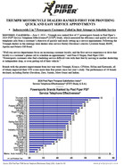 Press Release: TRIUMPH MOTORCYCLE DEALERS RANKED FIRST FOR PROVIDING QUICK AND EASY SERVICE APPOINTMENTS Industrywide 1 in 7 Powersports Customers Failed in their Attempt to Schedule Service